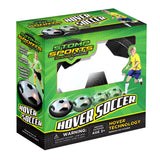 Stomp Sports hover soccer ball in action on a smooth surface, designed for indoor and outdoor play with LED lights.
