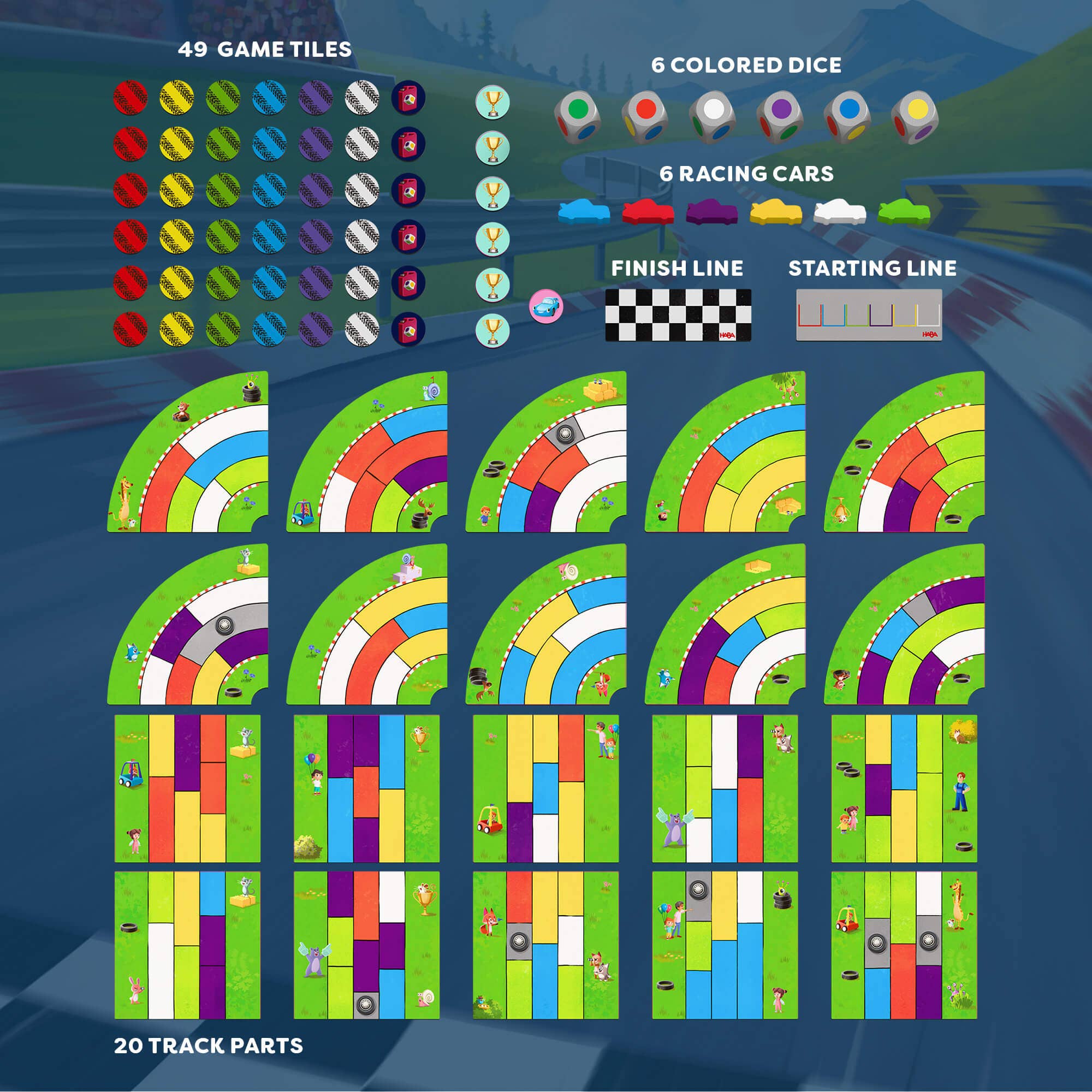 HABA Monza Racing Game with colorful race track and cars, suitable for children and family fun.