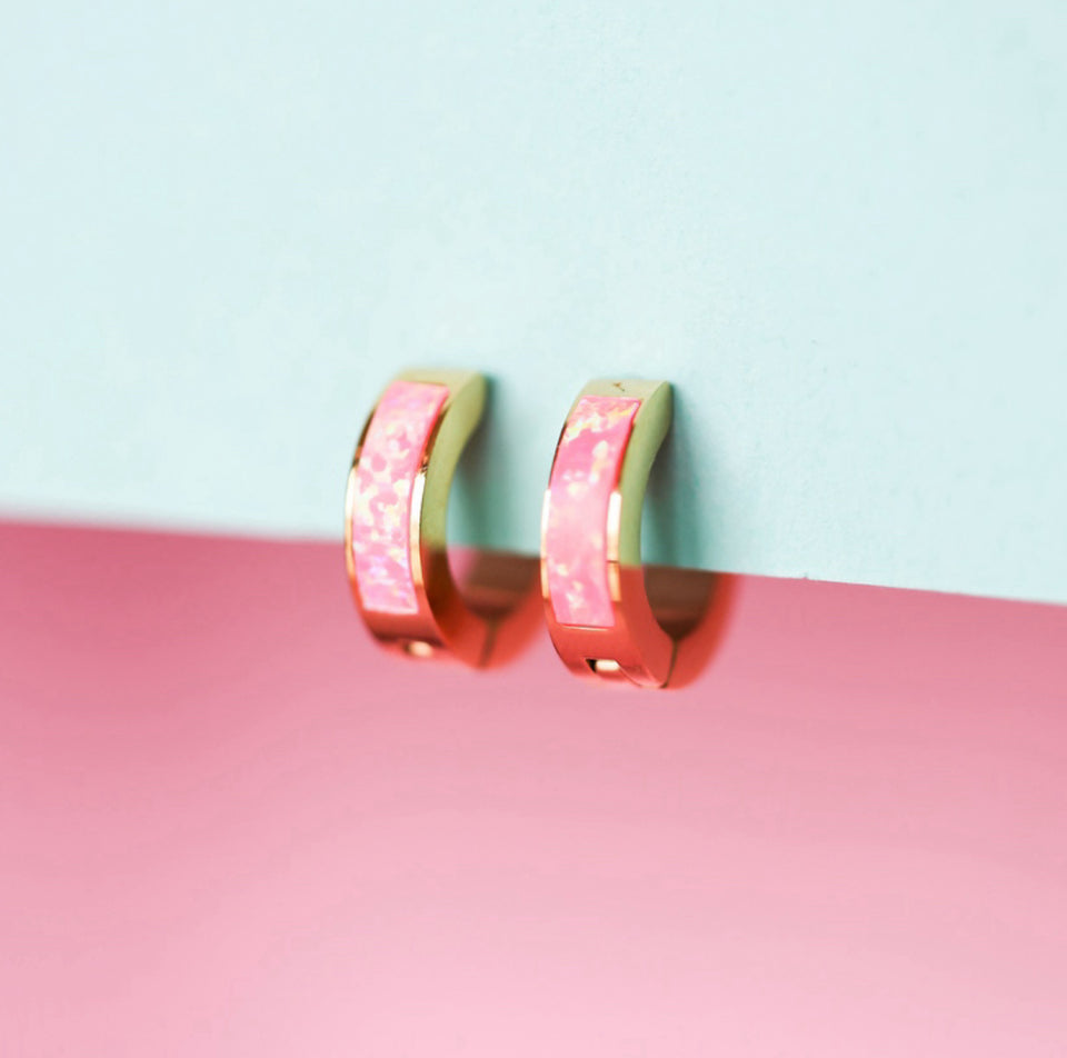 Neon Pink Opal Huggies