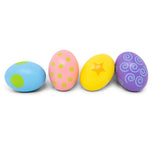 Wooden egg shakers toy set by Jack Rabbit Creations, showing colorful small percussion instruments for children.