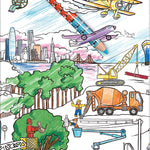 eeBoo double-sided colored pencils and vehicle mural arts and crafts set with vibrant colored pencils and vehicle illustrations.