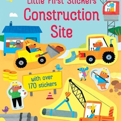 Set of Little First Stickers Construction Site by Usborne featuring colorful construction vehicles and tools for arts and crafts projects.