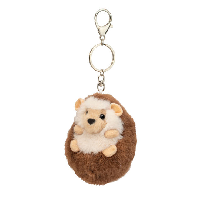 Cute hedgehog plush bag charm from Douglas Toys, soft stuffed accessory with detailed features perfect for decorating bags.