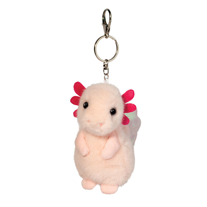 Colorful Axolotl plush bag charm by Douglas Toys, soft fabric accessory with cute amphibian design for bags and backpacks.