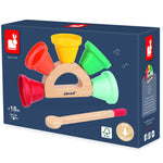 Janod Gioia Wooden Musical Bell Toy with colorful bells and wooden handle, perfect for sensory play and musical fun for children.