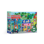 Yumi's Village 20 Piece Puzzle by eeBoo showing colorful illustrated puzzle pieces and vibrant village scene for children.
