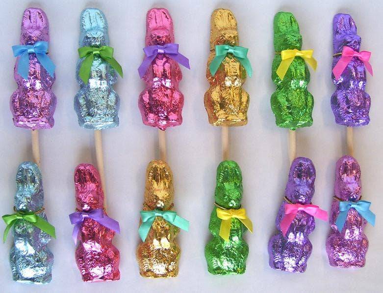 Milk chocolate bunny pops from Gosanko Chocolate, adorable treat with bunny-shaped milk chocolates on sticks.