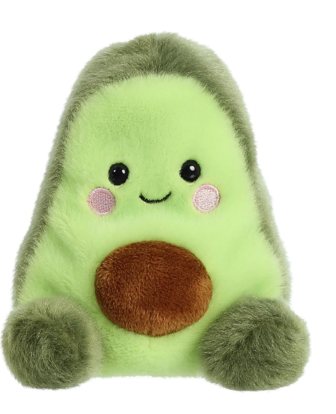 Soft avocado-shaped plush toy from Palm Pals featuring a cute, plush avocado character with embroidered facial features.
