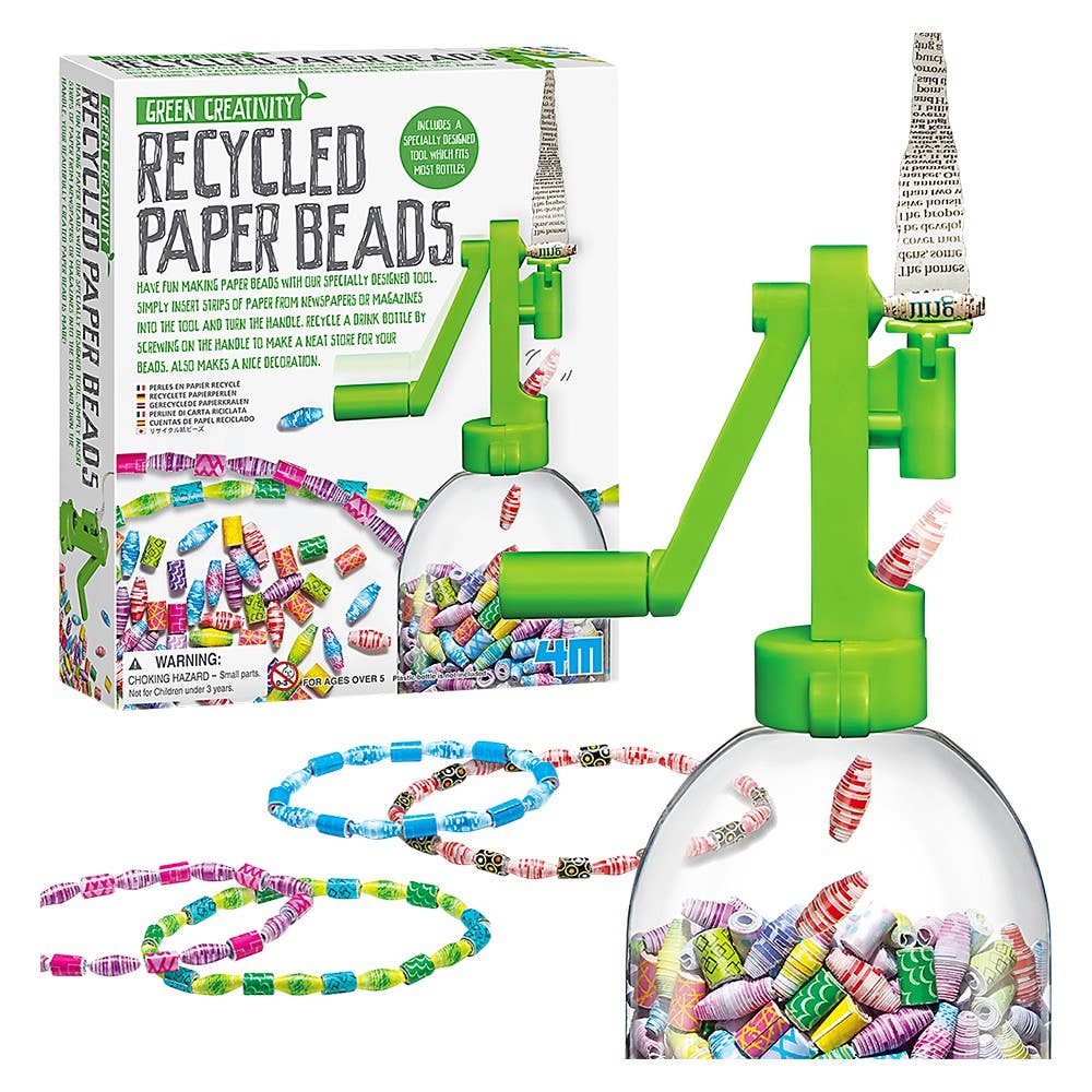 DIY Recycled Paper Beads Kit for arts and crafts by The Toy Network, featuring colorful paper beads and crafting supplies.