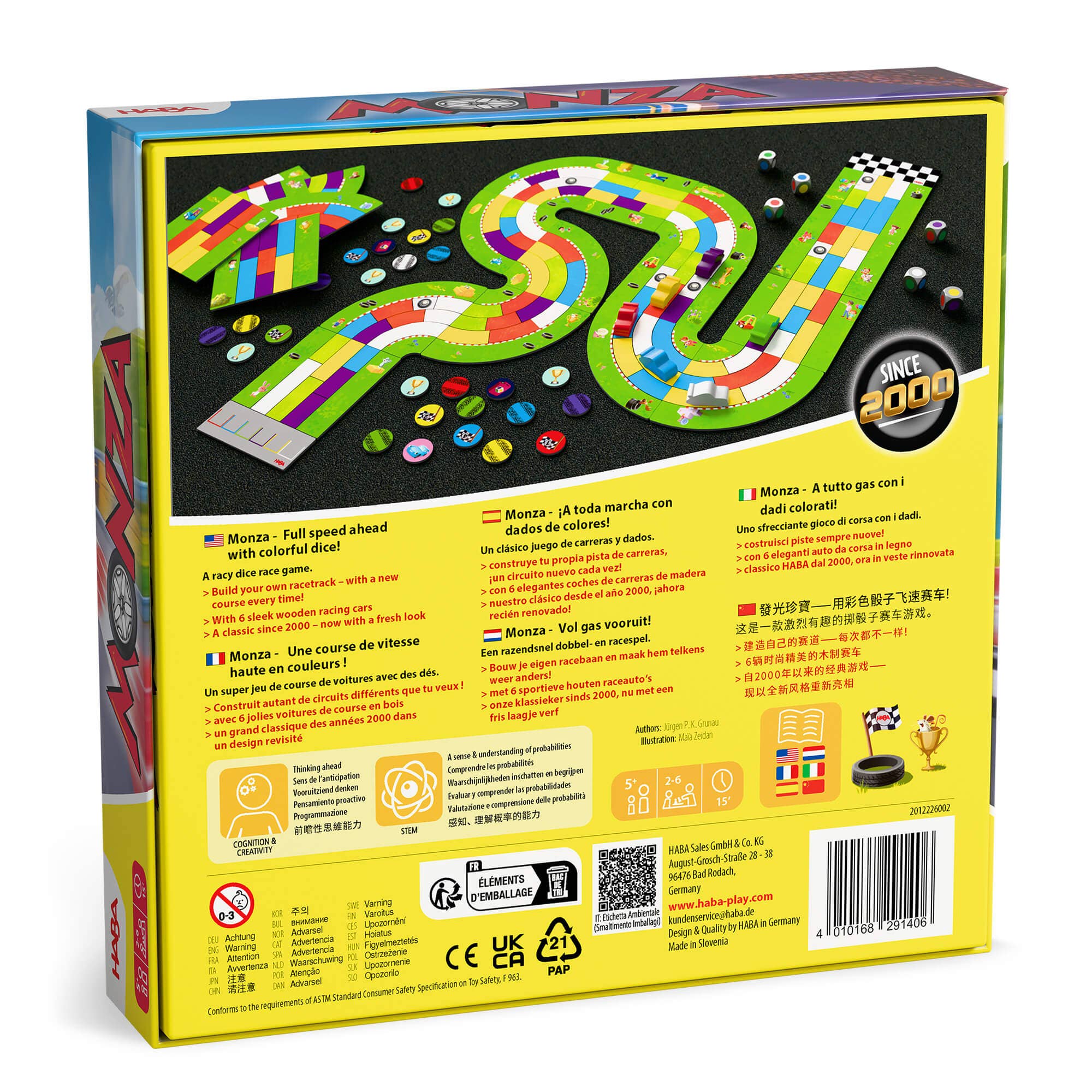 HABA Monza Racing Game with colorful race track and miniature cars for children, perfect for family game nights