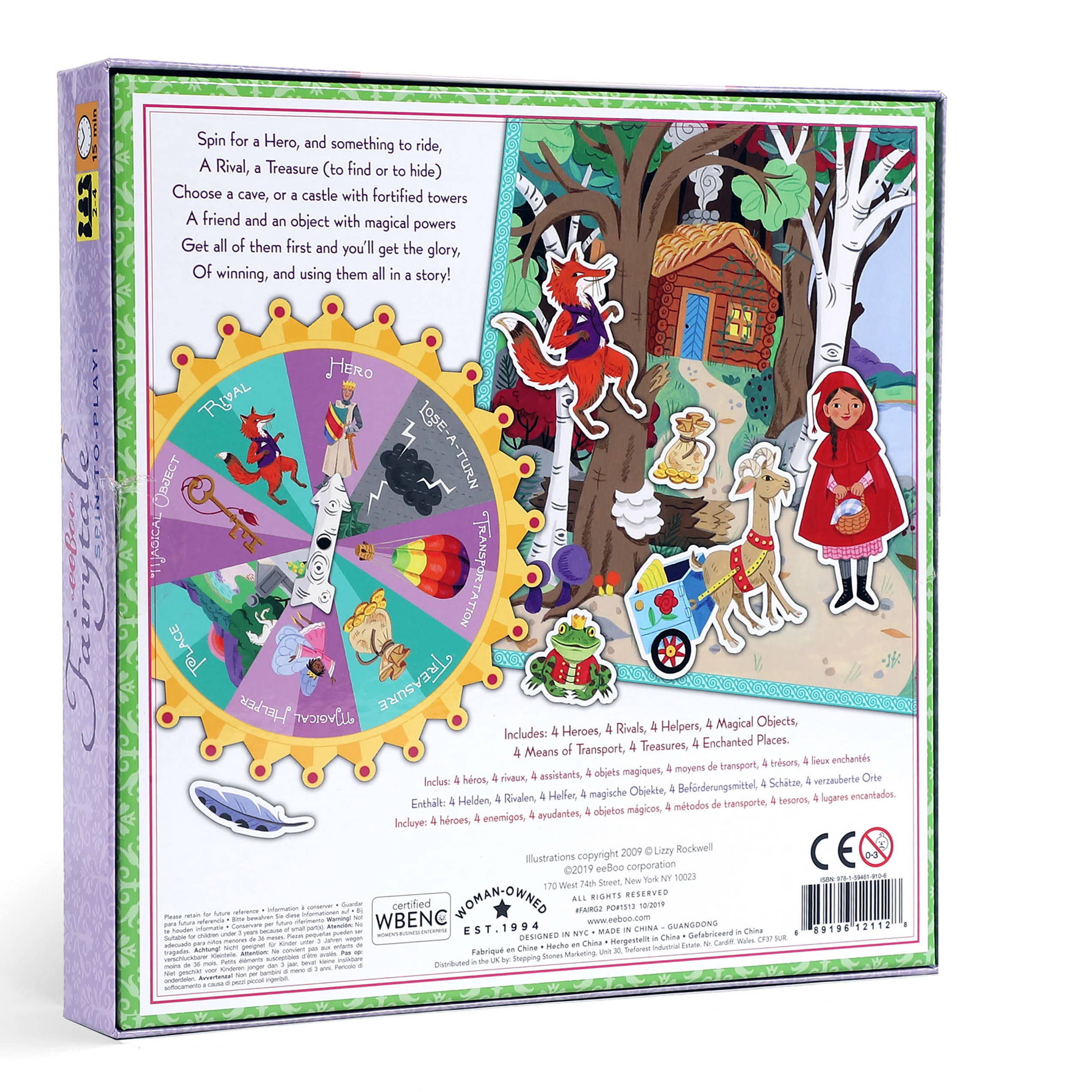 Fairytale Spinner Game by eeBoo featuring colorful, whimsical game pieces and a vibrant spinner for imaginative play.
