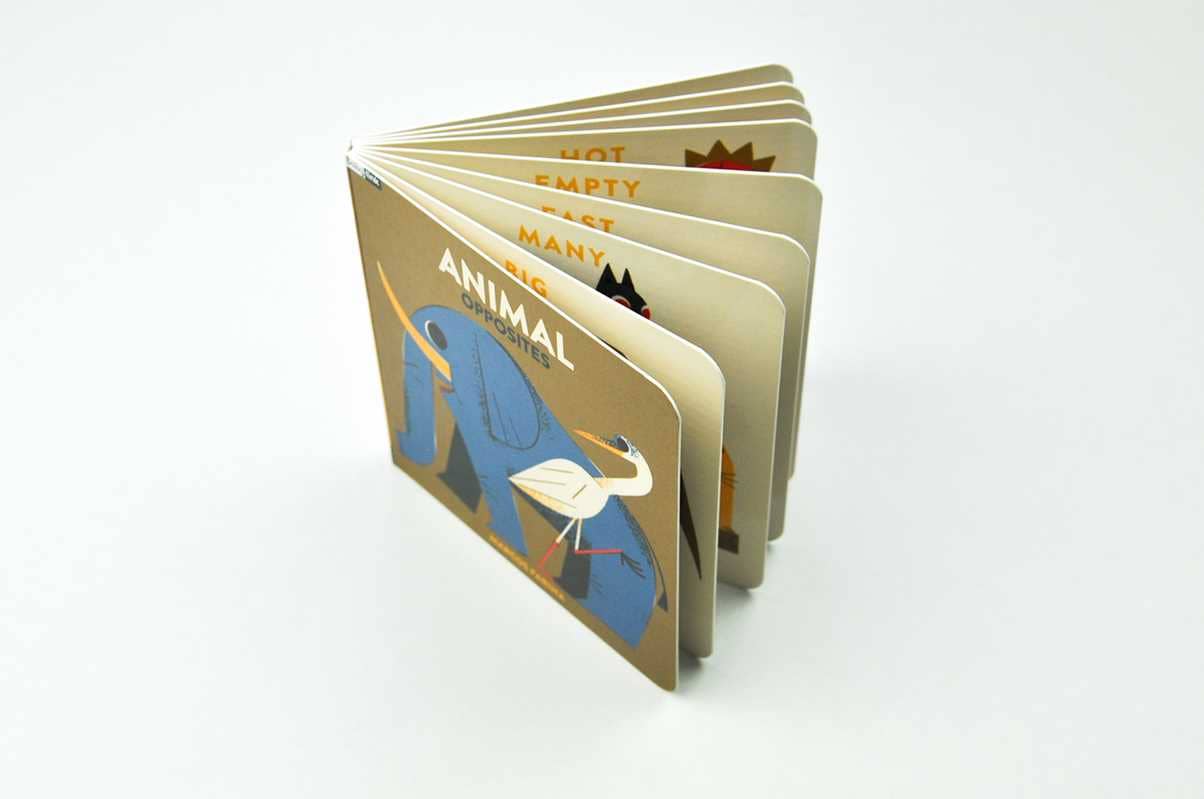 BabyLink Animal Opposites Board Book by Simon & Schuster showing colorful pages with animal pairs and opposites for young children.