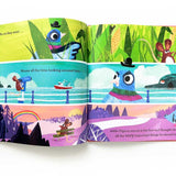 Cover image of "Much Too Busy" book by John Bond, published by Simon & Schuster, featuring colorful illustrations and playful typography.