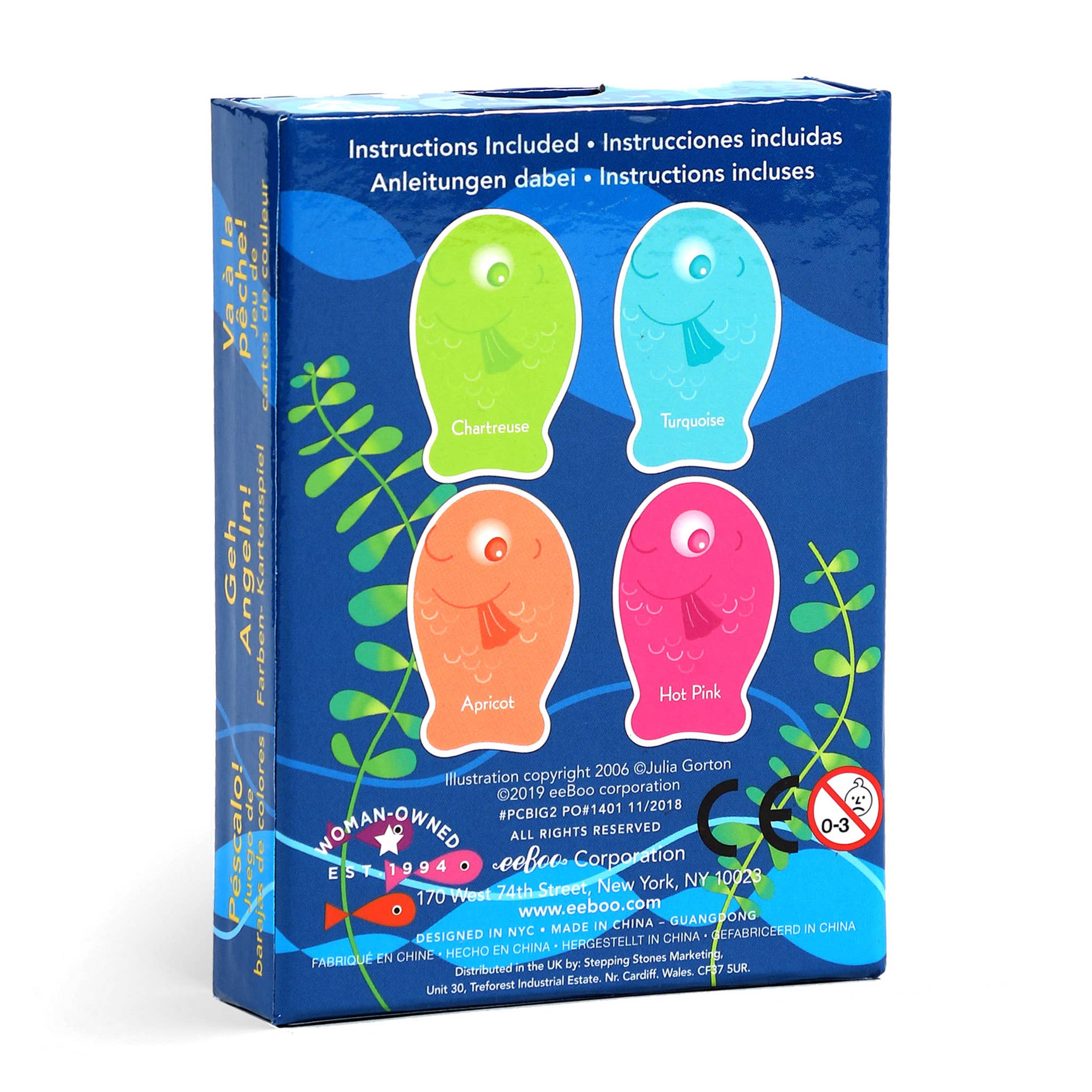 Color Go Fish card game by eeBoo featuring vibrant illustrated fish cards for fun family gameplay