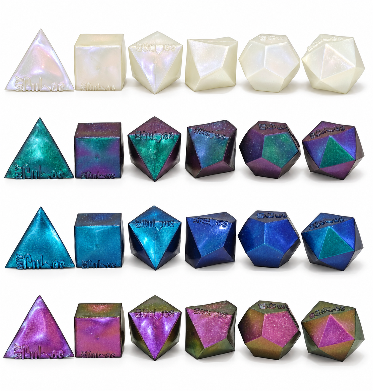 CMY Cubes PolySquish Metallic Slow Rise Sugar Squishy sensory toy featuring a shiny, metallic finish and soft, slow-rising texture.