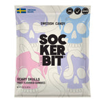 Colorful Sockerbit Scary Skulls Swedish Candy treats with spooky skull shapes and vibrant designs for Halloween or fun occasions.