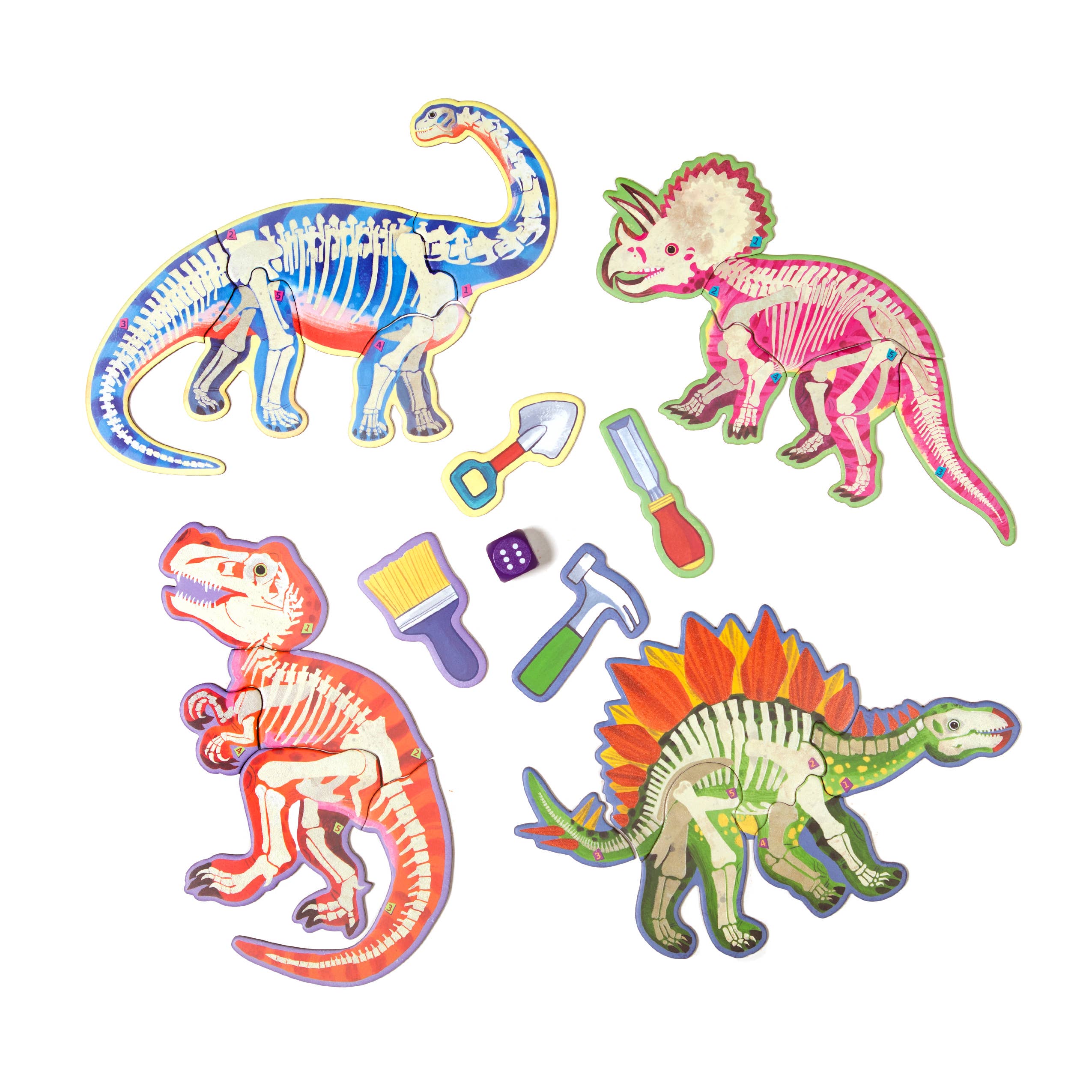 Colorful dinosaur-themed dice roll for the eeBoo Dinosaur Dice Game, featuring vibrant, playful game components for kids and families.
