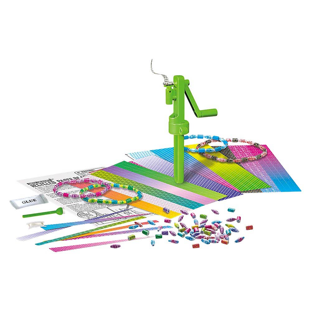 DIY recycled paper beads kit from The Toy Network for arts and crafts, featuring colorful paper beads and crafting tools.