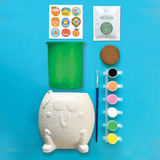 Bright Stripes Paint & Grow Orange Kit for arts and crafts with orange paints, seeds, and tools arranged in a colorful display.