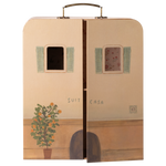 Maileg Mouse Suitcasa doll house with miniature furniture and accessories, featuring detailed design and colorful interior.