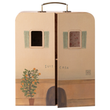 Maileg Mouse Suitcasa doll house with miniature furniture and accessories, featuring detailed design and colorful interior.