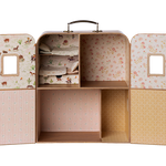 Maileg Mouse Suitcasa doll house with miniature furniture and accessories, detailed wooden dollhouse for play and display.