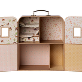 Maileg Mouse Suitcasa doll house with miniature furniture and accessories, detailed wooden dollhouse for play and display.