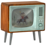 Maileg Mouse Television doll house furnishing with a small, detailed TV set in a cozy doll house scene.