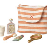 Maileg Mouse Toiletry Bag featuring a charming fabric design, ideal for doll house accessories and miniature storage.