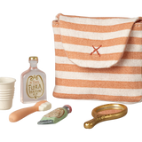 Maileg Mouse Toiletry Bag featuring a charming fabric design, ideal for doll house accessories and miniature storage.