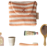 Maileg Mouse Toiletry Bag from doll houses and furnishings collection, featuring a cute mouse design and colorful fabric detail.