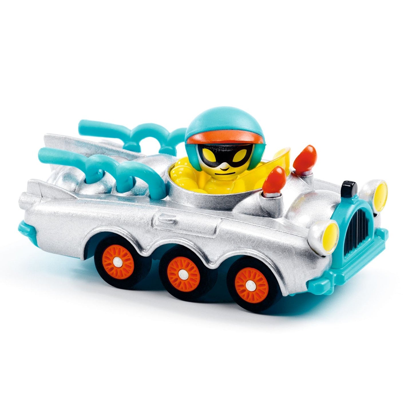 Djeco Crazy Motors roller coaster toy featuring colorful cars and trucks on a vibrant track, designed for kids' active play.
