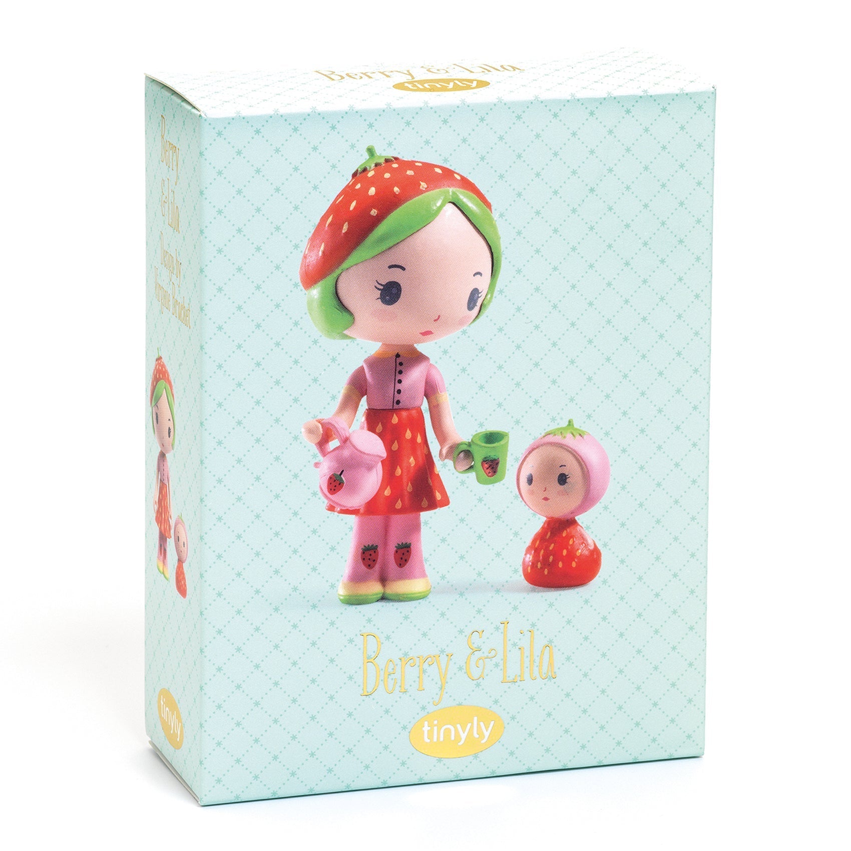 Djeco Tinyly Berry & Lila dolls with colorful outfits and detailed facial features, showcasing charming collectible dolls.
