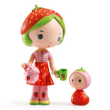 Colorful Tinyly Berry & Lila dolls by Djeco featuring vibrant outfits and expressive facial details, perfect for children’s play.