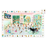 Djeco Dance School 100-piece observation puzzle featuring colorful dance scene with children and instructors, ideal for educational fun.