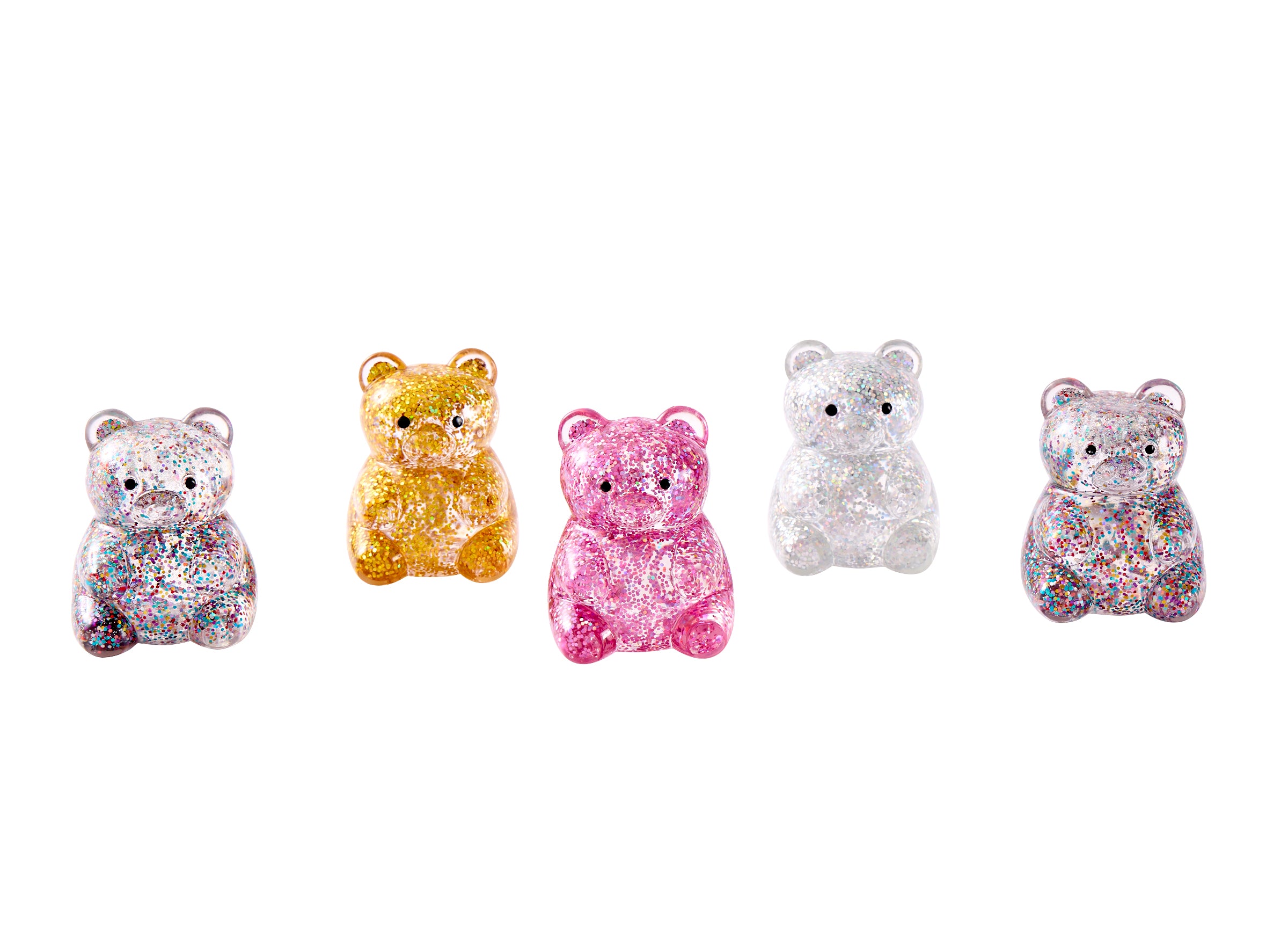 J'adore Glitter Bear Squishy sensory toy with glittery surface and soft, squeezable texture for stress relief and sensory play.