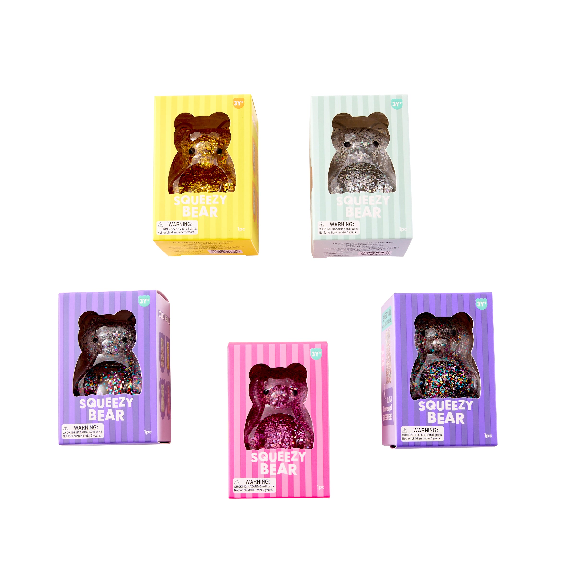 J'adore Glitter Bear squishy sensory toy with shiny glitter and soft foam in a cute bear shape, perfect for stress relief and sensory play.