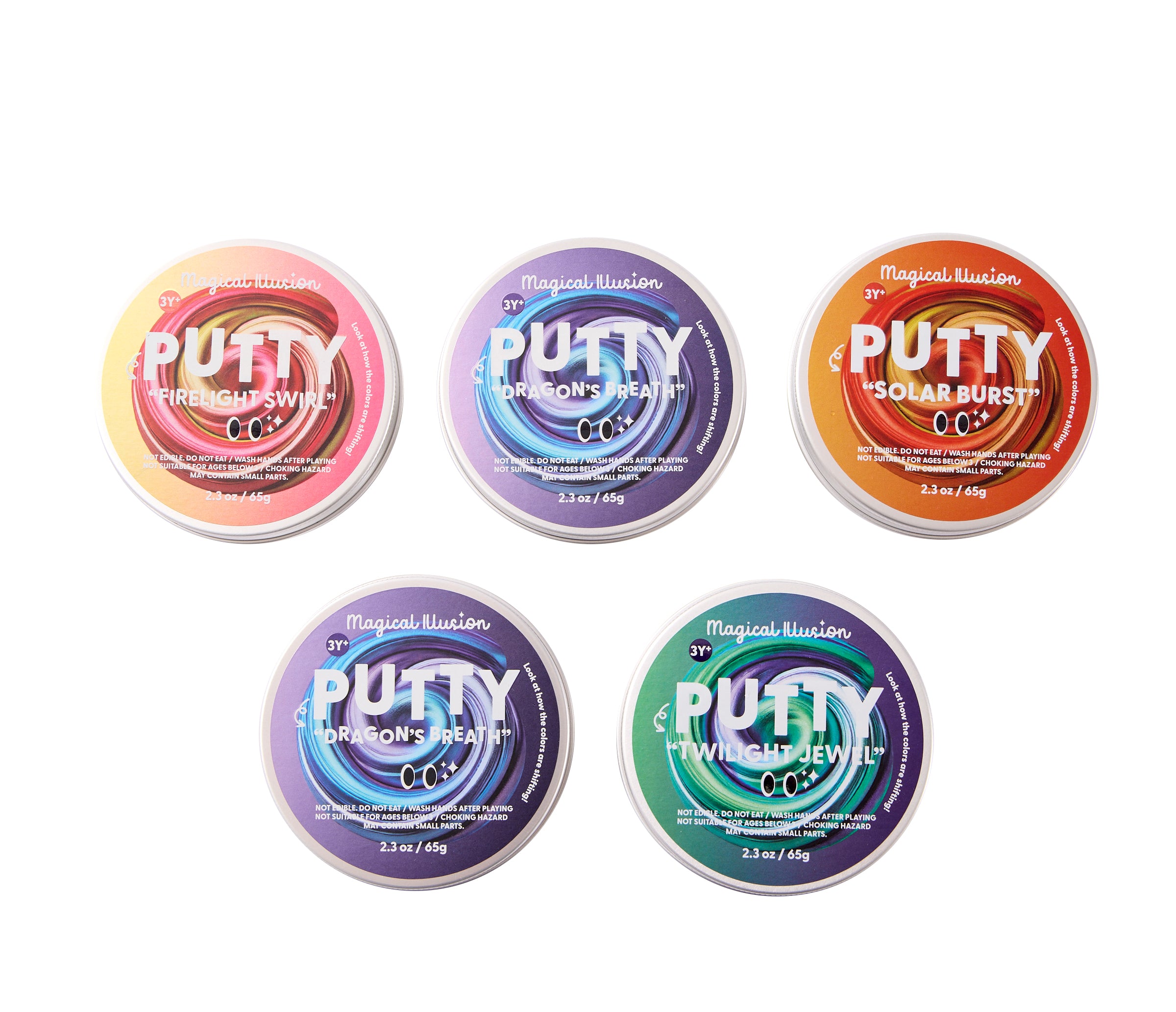 Colorful Magical Illusion Putty from J'adore sensory toy collection, showing vibrant, stretchy putty in a clear container.