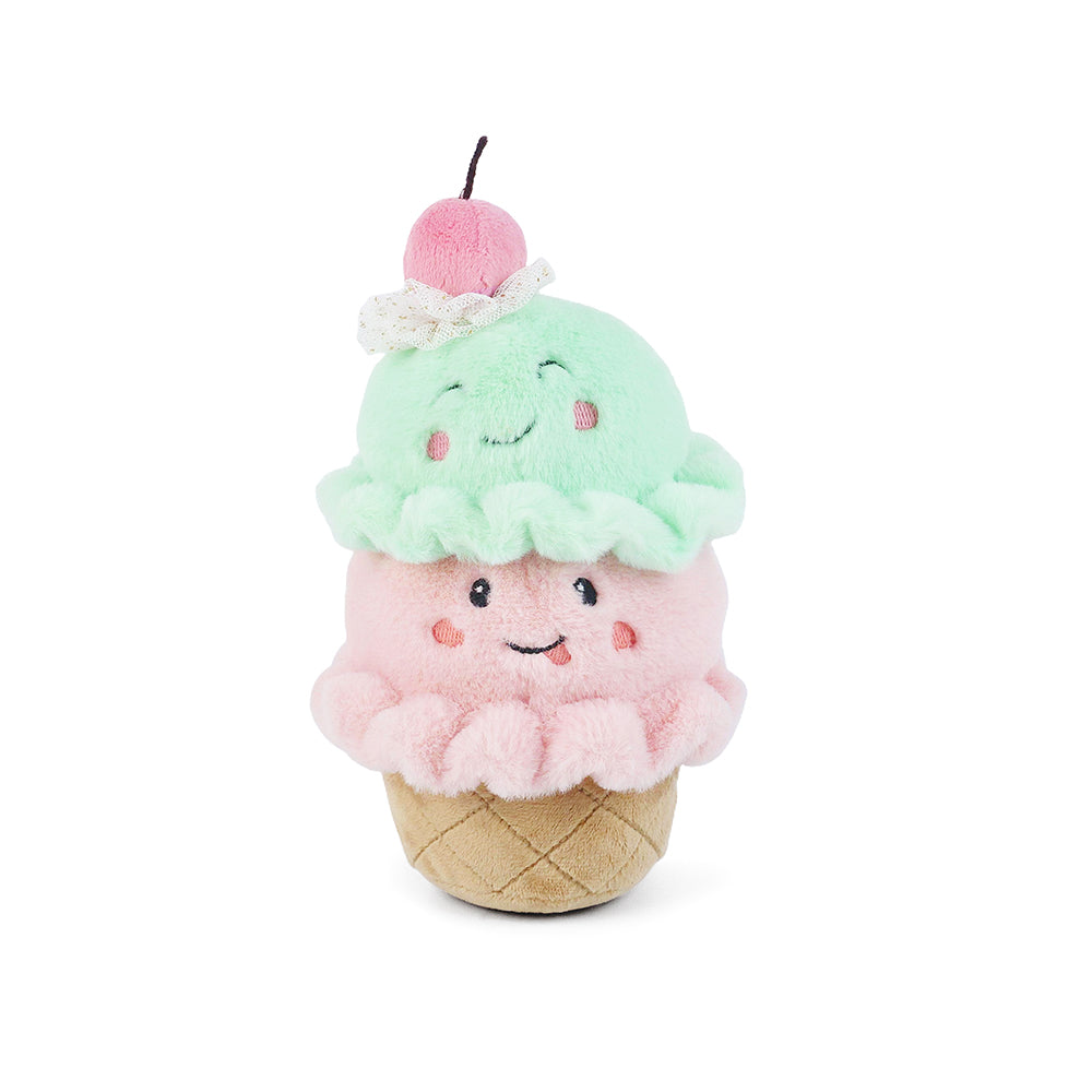 Soft plush toy shaped like an ice cream scoop from Mon Ami, featuring colorful, textured fabric and a cute, rounded design.