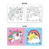 Baby playing with the Mudpuppy Unicorn Dreams Color Magic Bath Book featuring colorful unicorn illustrations and interactive pages.
