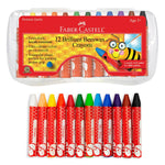 Set of 12 Faber-Castell Beeswax Crayons for arts and crafts, showing colorful crayons arranged in a row.