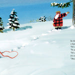 Illustration of Santa Claus with reindeer sleigh in a snowy landscape