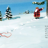 Illustration of Santa Claus with reindeer sleigh in a snowy landscape