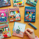 Small colored pencil set for arts and crafts by eeBoo, featuring vibrant pencils arranged in a compact display.