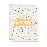 Colorful confetti birthday card from Red Cap Cards featuring vibrant confetti design on the front.