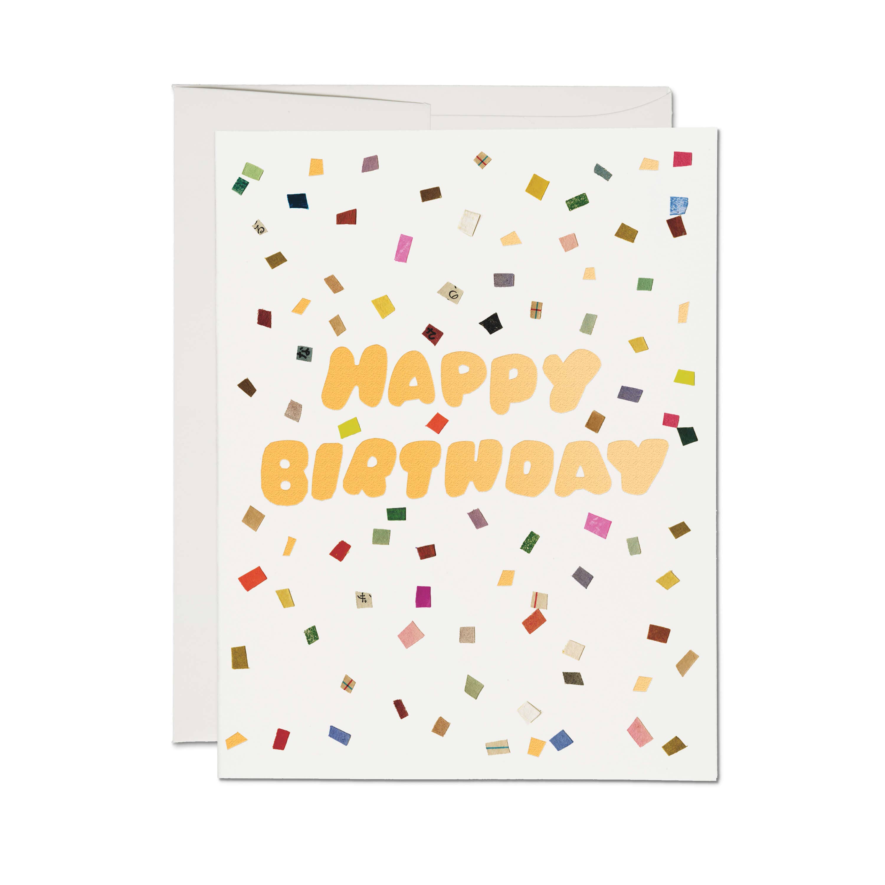 Colorful confetti birthday card from Red Cap Cards featuring vibrant confetti design on the front.