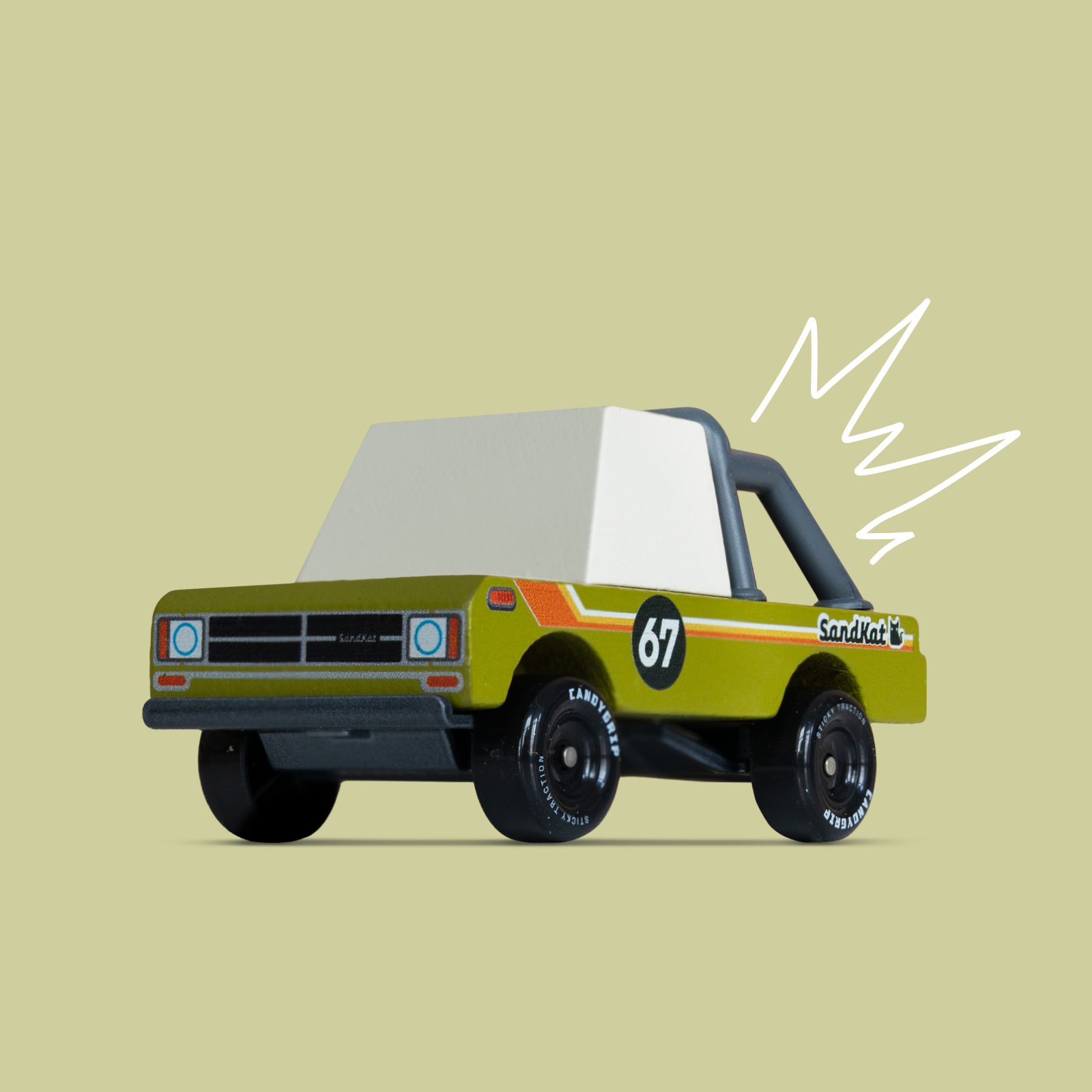 Candylab Toys Sandkat TOONS™ Car, a colorful toy car for kids, featuring a detailed design and vibrant finish.