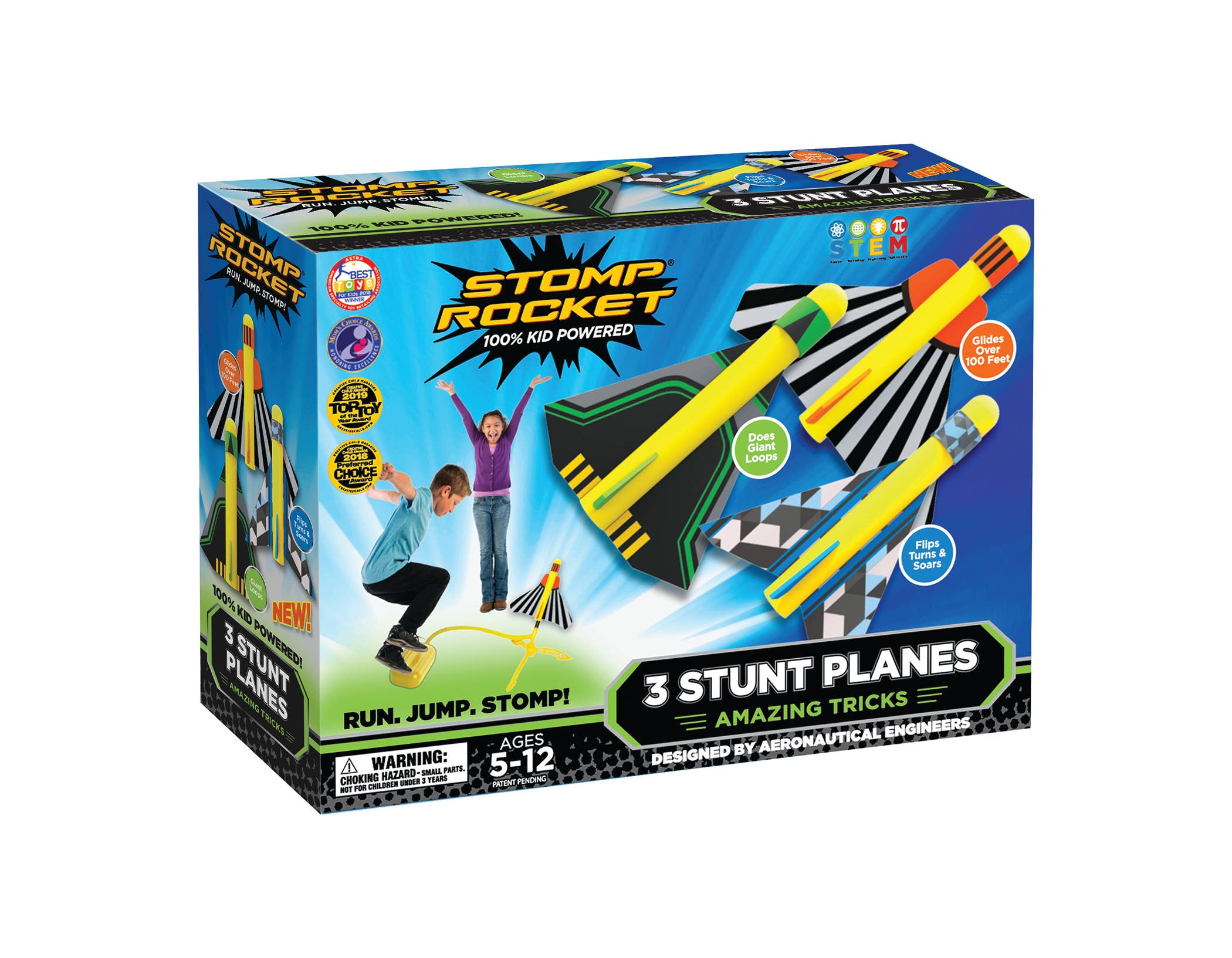 Stomp Rocket Stunt Planes outdoor toy with colorful foam planes ready to launch and soar through the sky.