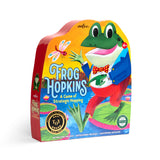 EeBoo Frog Hopkins Board Game featuring colorful frog illustrations and game components on a vibrant playmat.