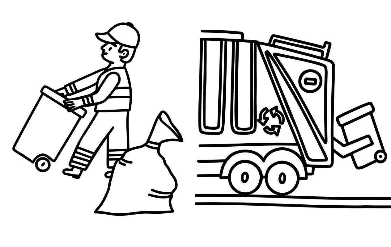 Illustration from My First Big Book of Trucks coloring book by Simon & Schuster, featuring colorful trucks and vehicles for kids.